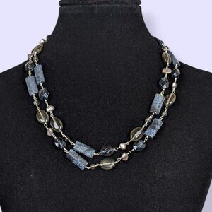 2-Strand Blue & Clear Beaded Necklace